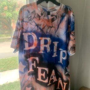 Men's Blue and OrangeDrip Fean  Graphic Tee